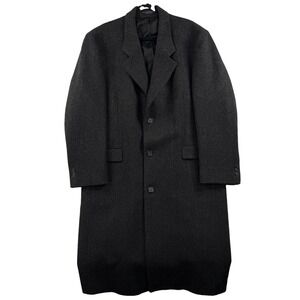 Vtg Tailors Row Wool Coat Mens 42-46R Tweed Herringbone Heavyweight Long Formal
